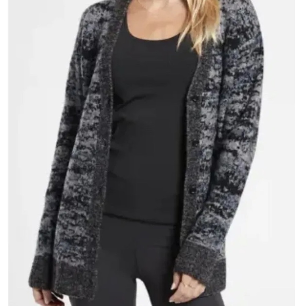 ATHLETA Westlake Textured Wool Cardigan Sweater Fog Camo Cool size small